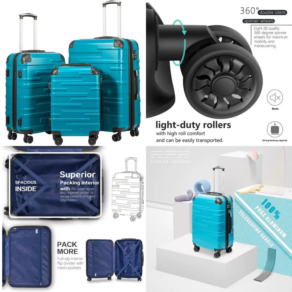 

комплект багажа из 3 предметов с замком tsa и вращающимися колесами - 20", 24", 28 дюймов (лакно-синий)