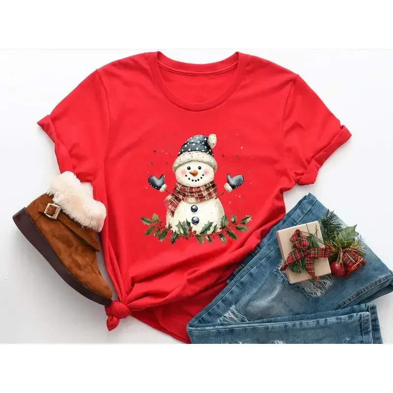 Christmas Snowman T Shirt For Her Funny Holiday Party Cute Winter Girls Snowflake Xmas Women SweaT