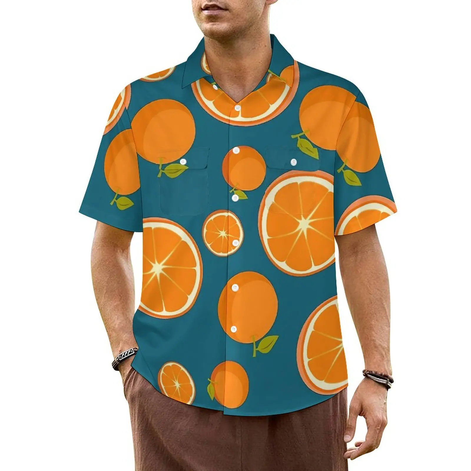 

Oranges Beach Shirt Male Fruits Print Classic Casual Shirts Hawaiian Short Sleeves Y2K Fashion Design Plus Size 6XL 7XL Blouses