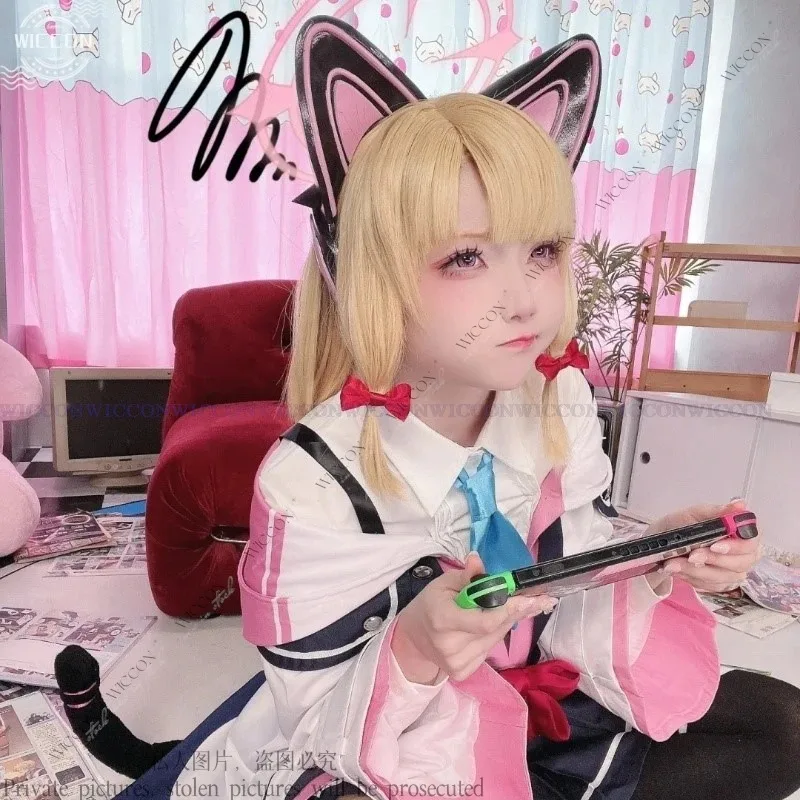 qq023Anime Blue Archive Game Momoi Saiba Midori Cosplay Costume Wig Jacket Coat Halloween Party Carnival Outfit Headwear