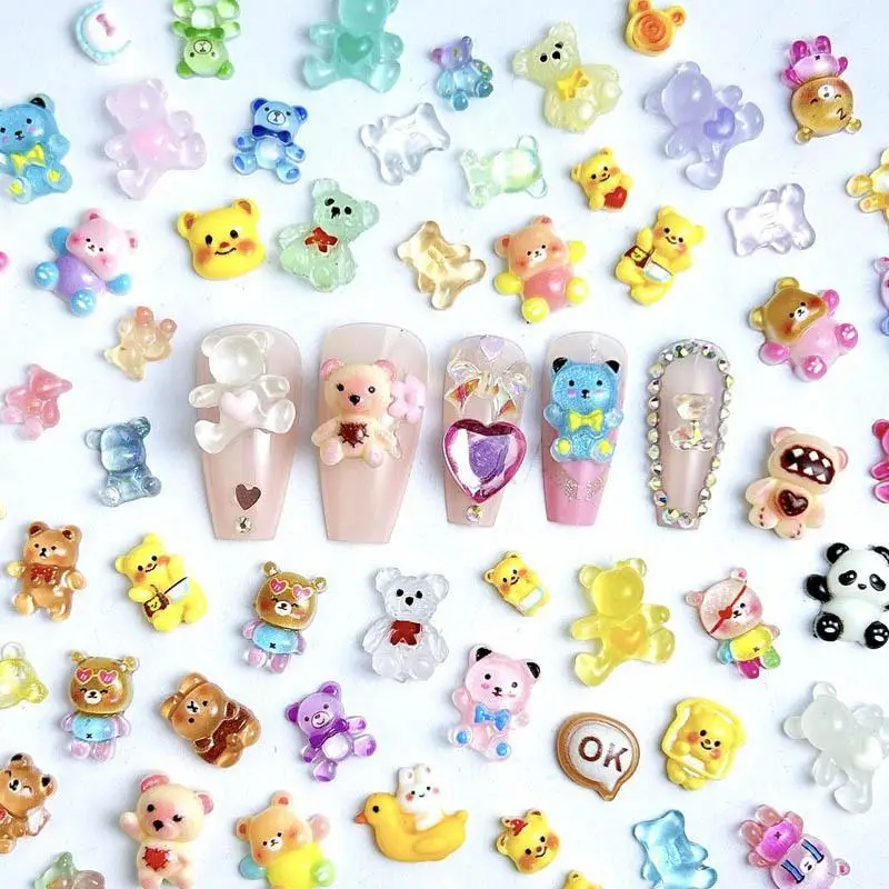 Random Mixed Resin Bears Nail Charms Cartoon Translucent Heart Tie Cute Angel Butter Bears Nail Art Decorations DIY Nails Parts