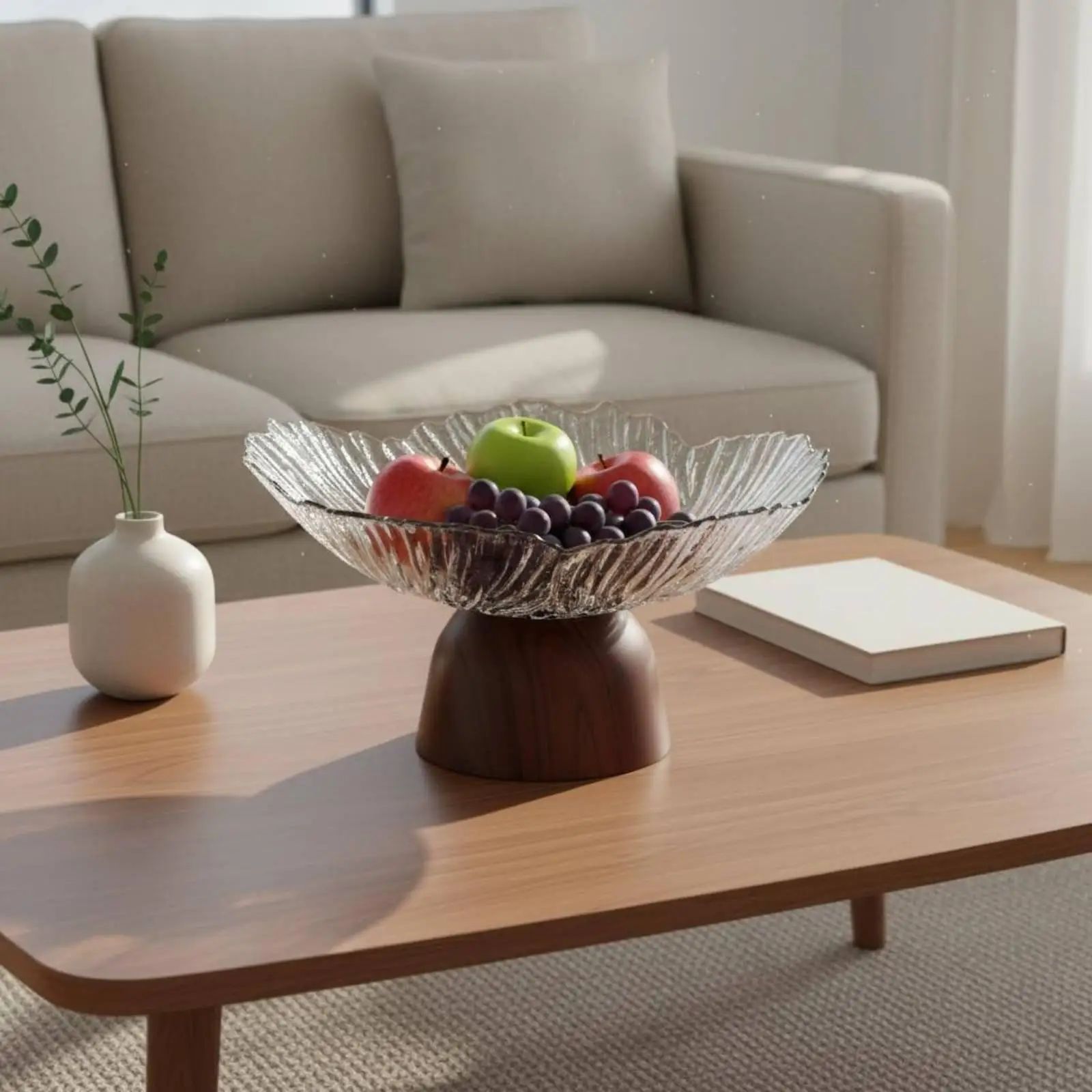 Industrial Tray Faux Wood Design High Stand Candy Nuts Bowl Durable Serving Plate for Dining Decor view 3