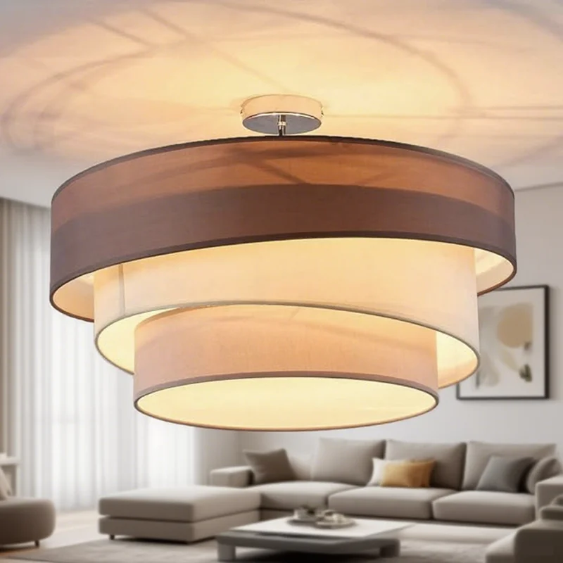 

Textile Ceiling Light Round 3 Bulbs Rings Ceiling Lamp Fabric Fixture Bedroom Corridor Mount Ceiling Lightings Room decoration