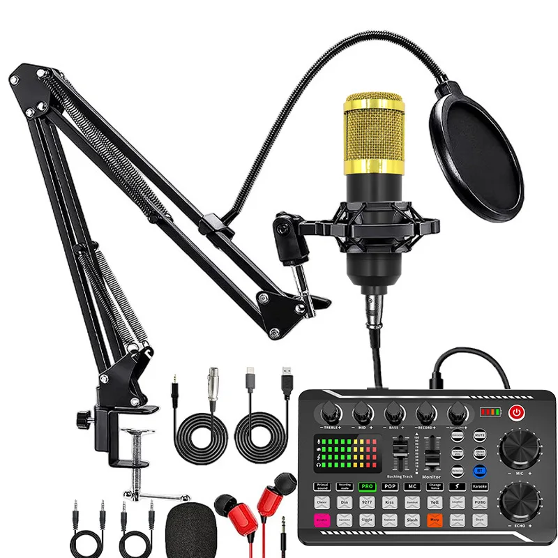 V8S Phone Sound Card BM800 Microphone English Podcast Equipment F998 Live Streaming Kit