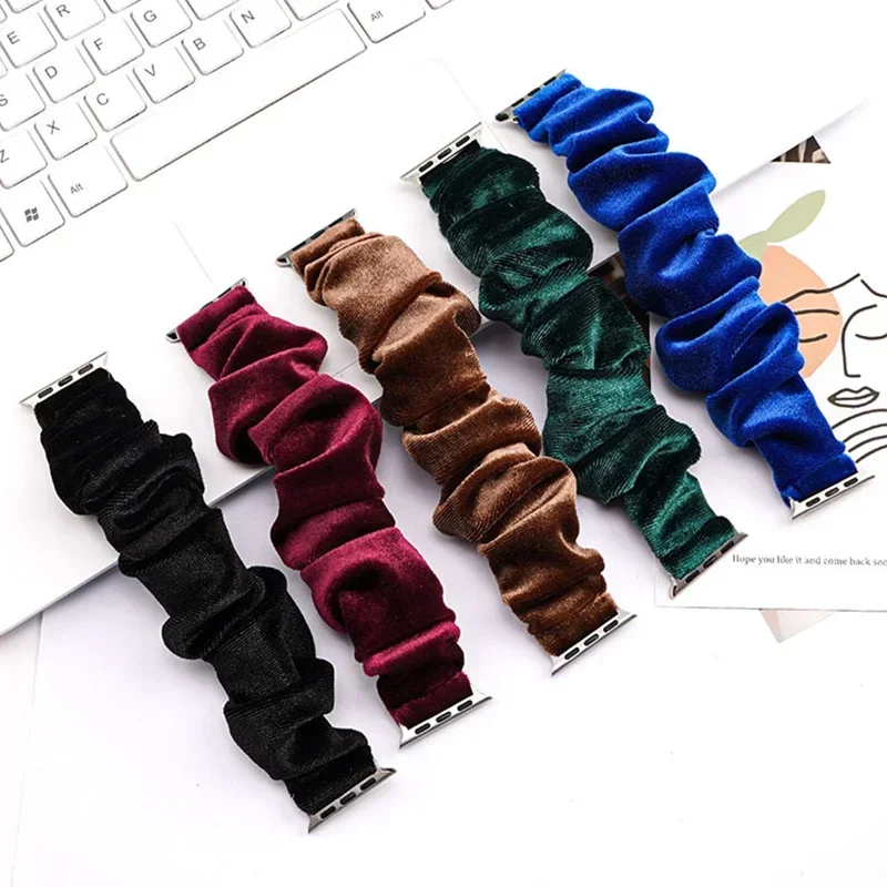 Fabric Elastic Strap for Apple Watch 7 6 5 SE 41 45 38mm Women Girls Scrunchie Lace Band Bracelet Iwatch Serie 3 2 1 42 40 44 Mm