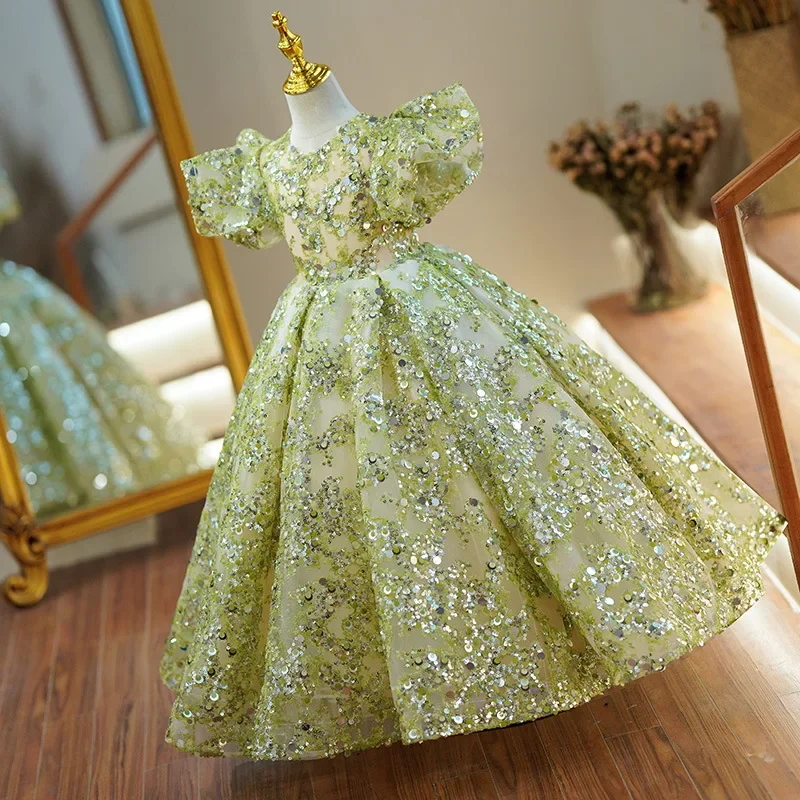 Maxi abiti da spettacolo per bambine eleganti abiti da ballo di lusso per matrimoni e feste per bambini formali abito lungo da sera verde Matcha