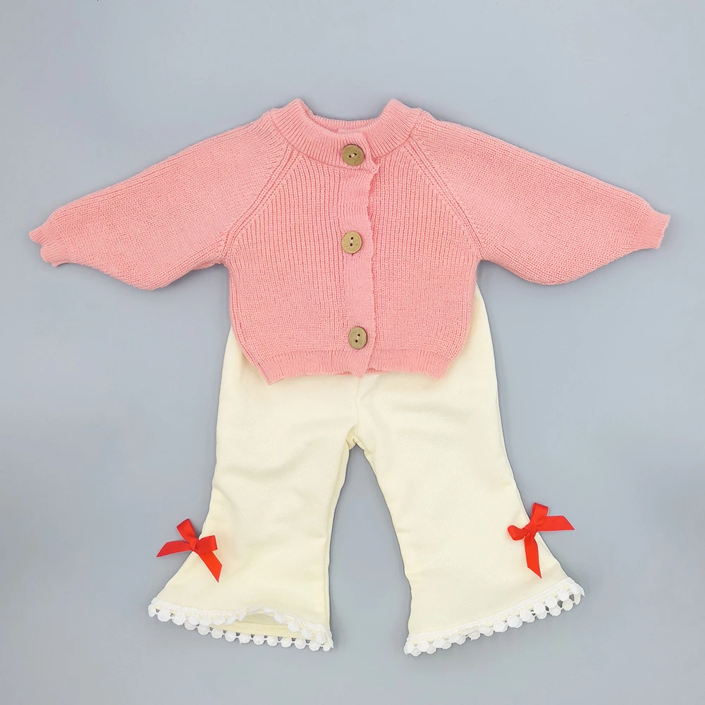 Doll Clothes 55cm 22inch for Newborn Baby Girl Reborn Baby Doll Clothing Pink Yarn Suit Sweater + trousers Fashion Cute DIY