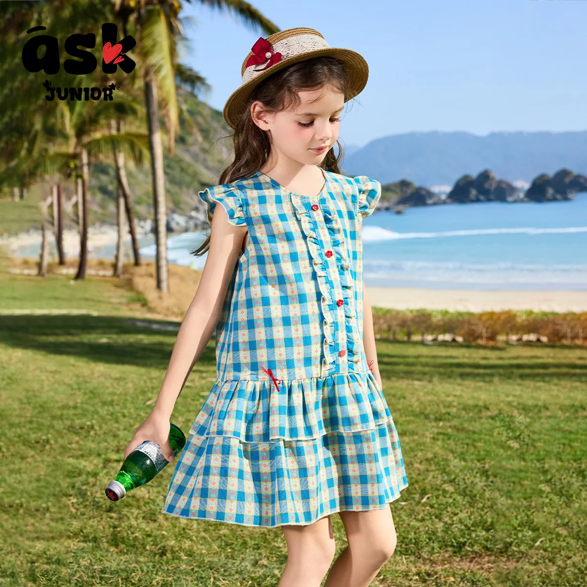 اسأل جونيور بنات سترة تنورة الصيف أزياء منقوشة التباين اللون الفتيات اللباس #6