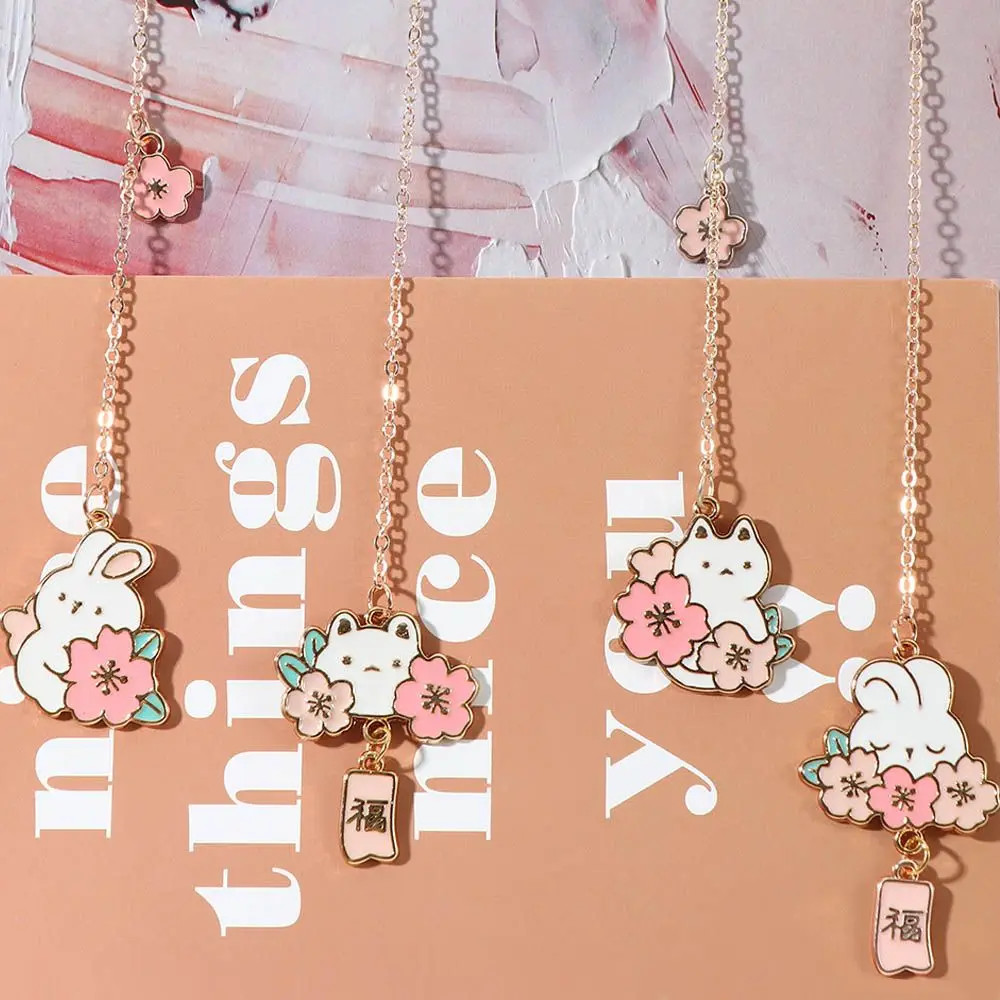Alloy Chain Student Gifts Book Clips Reading Paper Clips Marker of Page Rabbit Metal Bookmark Romantic Sakura Pendant Bookmark