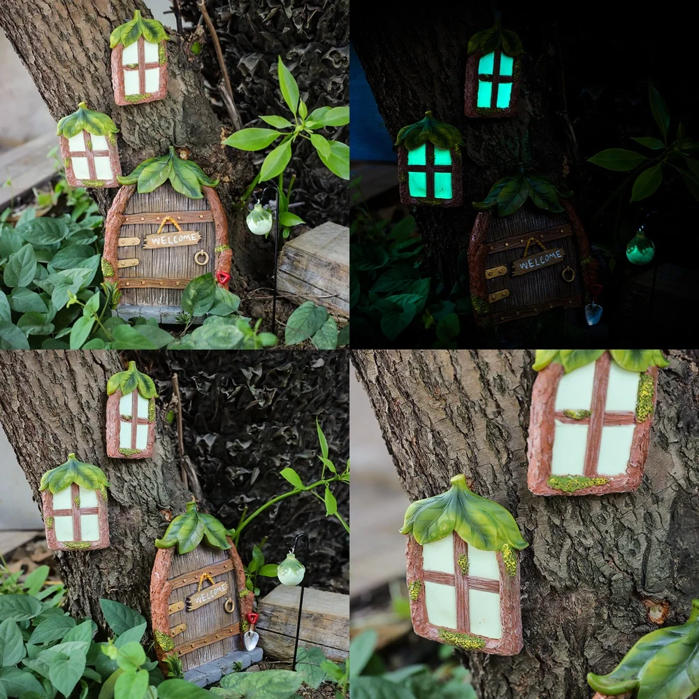 Fluorescent Leaf Window Door Garden Resin Ornament Creative Mini Landscape Large Tree Decorative Figurine for Outdoor Garden