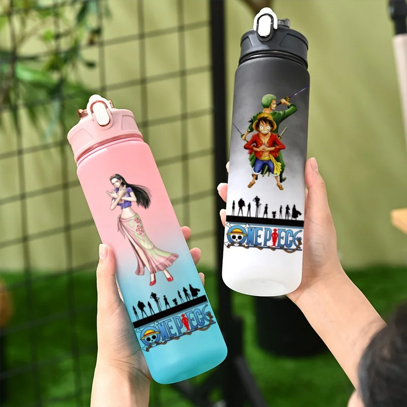 800ML Anime One Piece Trinkflasche mit Strohhalm, Luffy Zoro Farbverlauf Sportflasche, Outdoor Reise Tragbare Trinkflasche