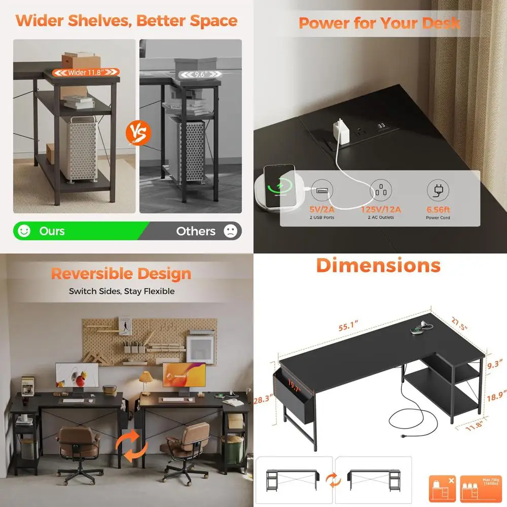 

Компактный угловой игровой стол с розетками, компактный L-образный стол для домашнего офиса и учебы
