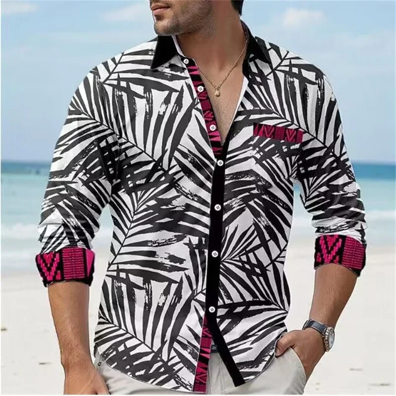 

2024 Men's Vacation Hawaii 3D Printing 13 Colors Shirt Button Long Sleeve Summer Shirt Vacation Daily Wear Large Size 6XL