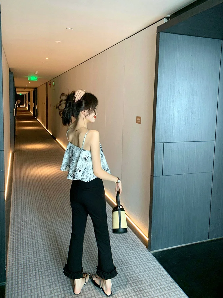 

Женские повседневные брюки Slim Fit с высокой талией, укороченные, свободного прямого кроя, с подолом, весна-лето, новинка Sle Eighteen