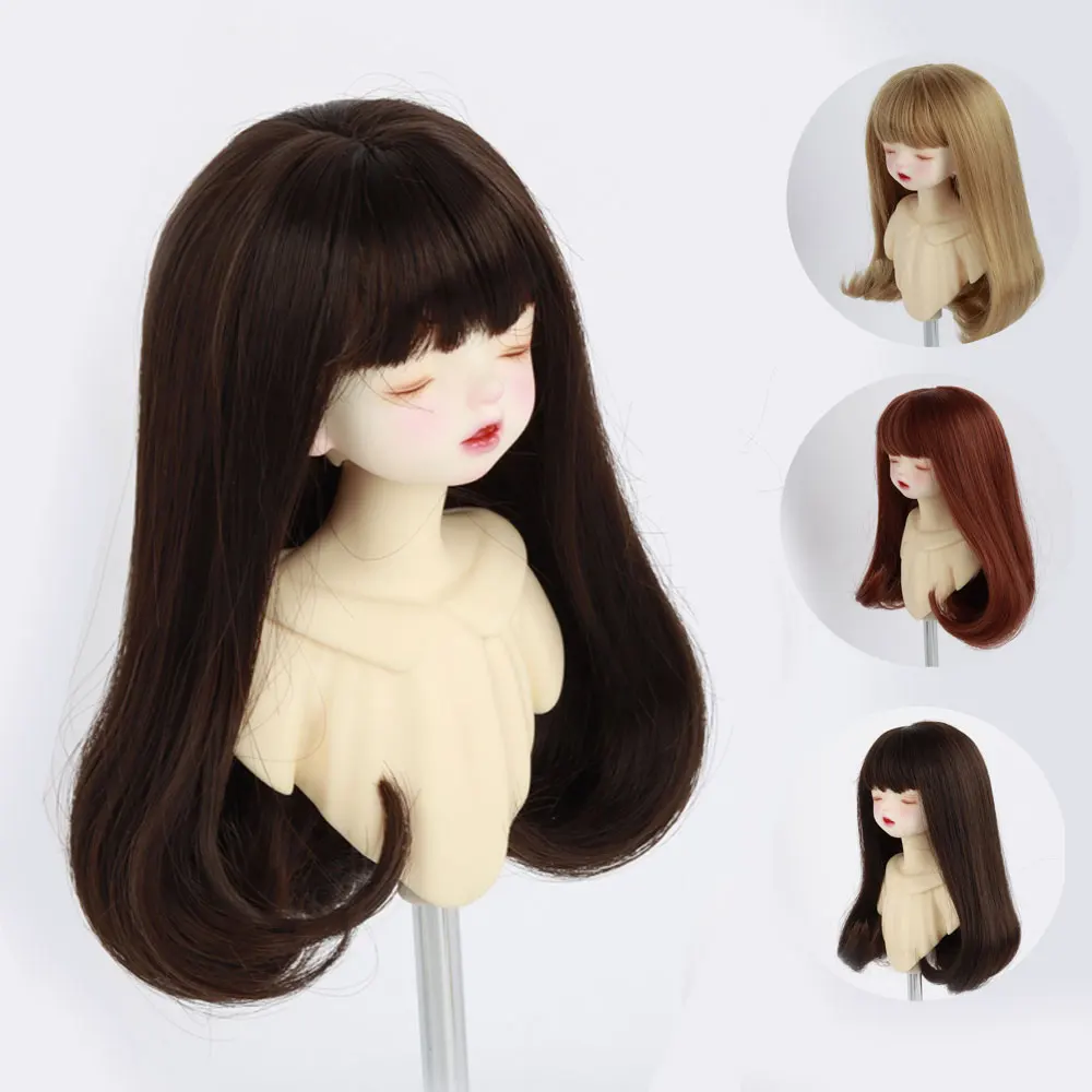 BJD SD 1/3 1/4 1/6 1/8 wig high temperature fiber  hair set with neat bangs pear head inner button doll wig doll accessories