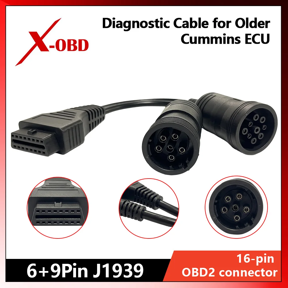 

6+9 Pin J1939 Diagnostic Cable Compatible with Cummins Older Truck ECU Adapter for ISX ISM ISL Freightliner Peterbilt Kenworth