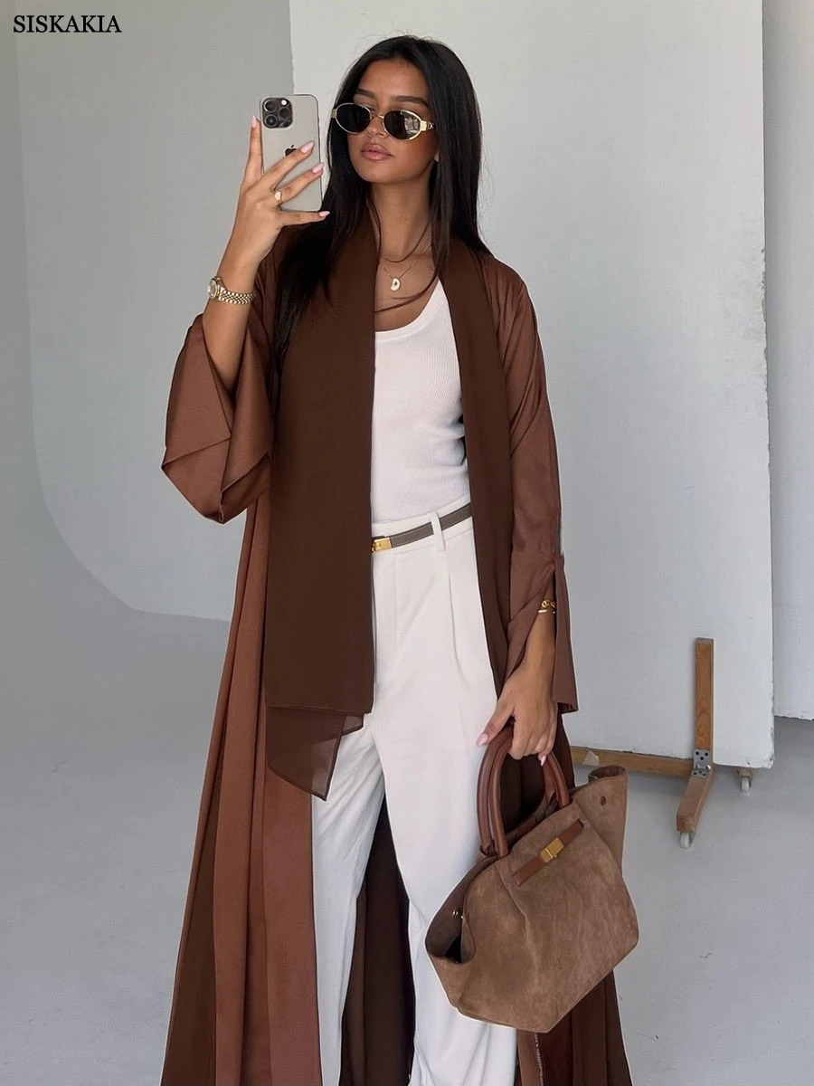 Siskakia Ramadan Dubai Solid Open Abaya Loose Sleeve Muslim Cardigan Moroccan Caftan Woman