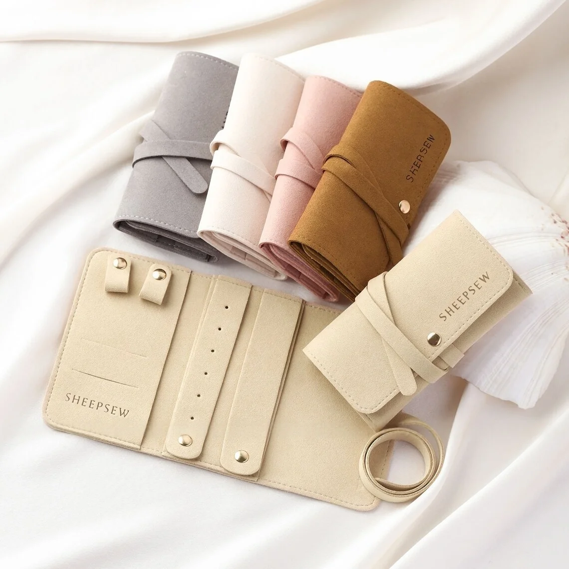 

SHEEPSEW Дорожная сумка для ювелирных изделий из микрофибры, 10 шт., 20x12 см: тиснение, индивидуальный логотип