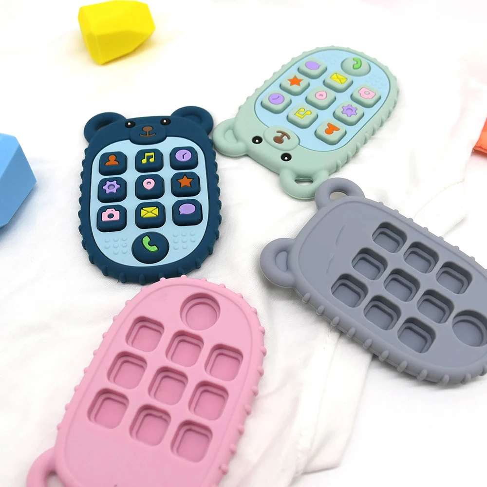 2025 New Baby Teether Mobile Phone Shape Silicone Teether Teething Toy Kids Sensory Educational Toy Baby Gift Set