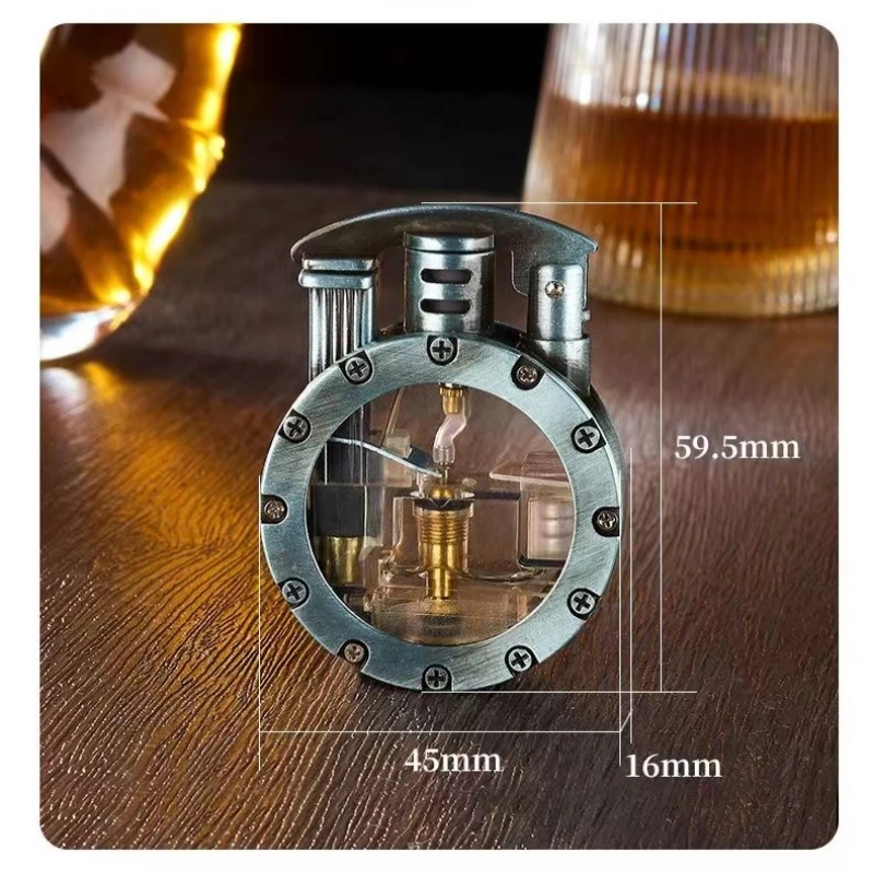 Metal Vintage Rocker Arm Jet Blue Flame Inflatable Lighter LED Colored Light Transparent Gas Window Windproof Gas Lighter Gadget