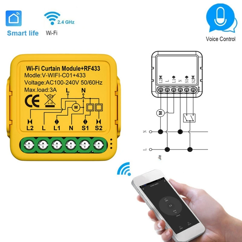 Tuya-Joli de rideau WiFi intelligent RF433, commande technique pour volet roulant électrique, moteur de store, nous-mêmes avec Alexa