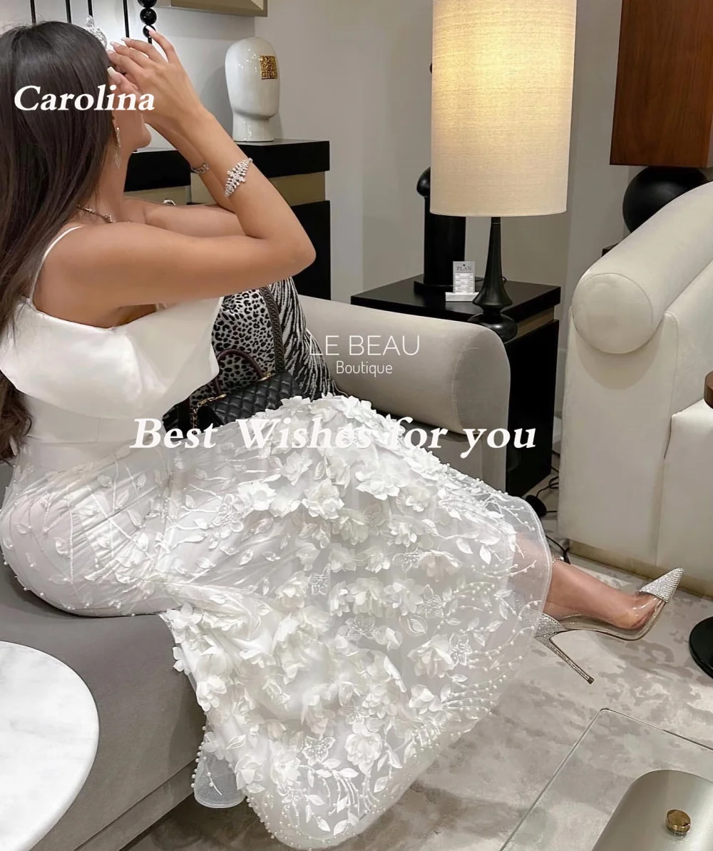 Carolina Spaghetti Straps Evening Dresses  فساتين سهرة Women's Sleeveless 3D Flower Appliques Prom Dresses Formal Occasion Party