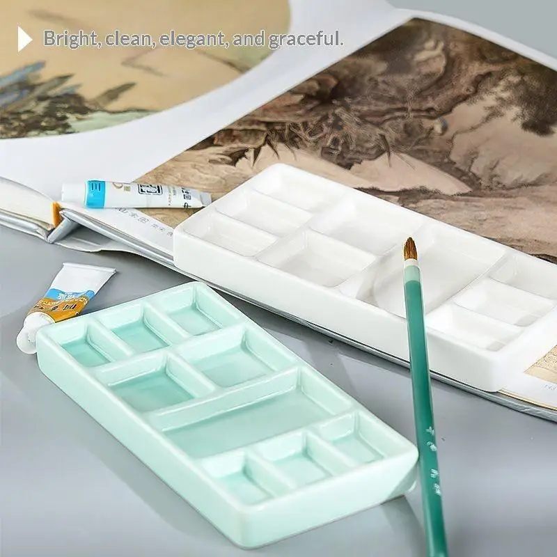 Ceramic Square Multi Grid Palette Watercolor Oil Paint Tray Portable Adult Beginner Art Supplies Jingdezhen Firing