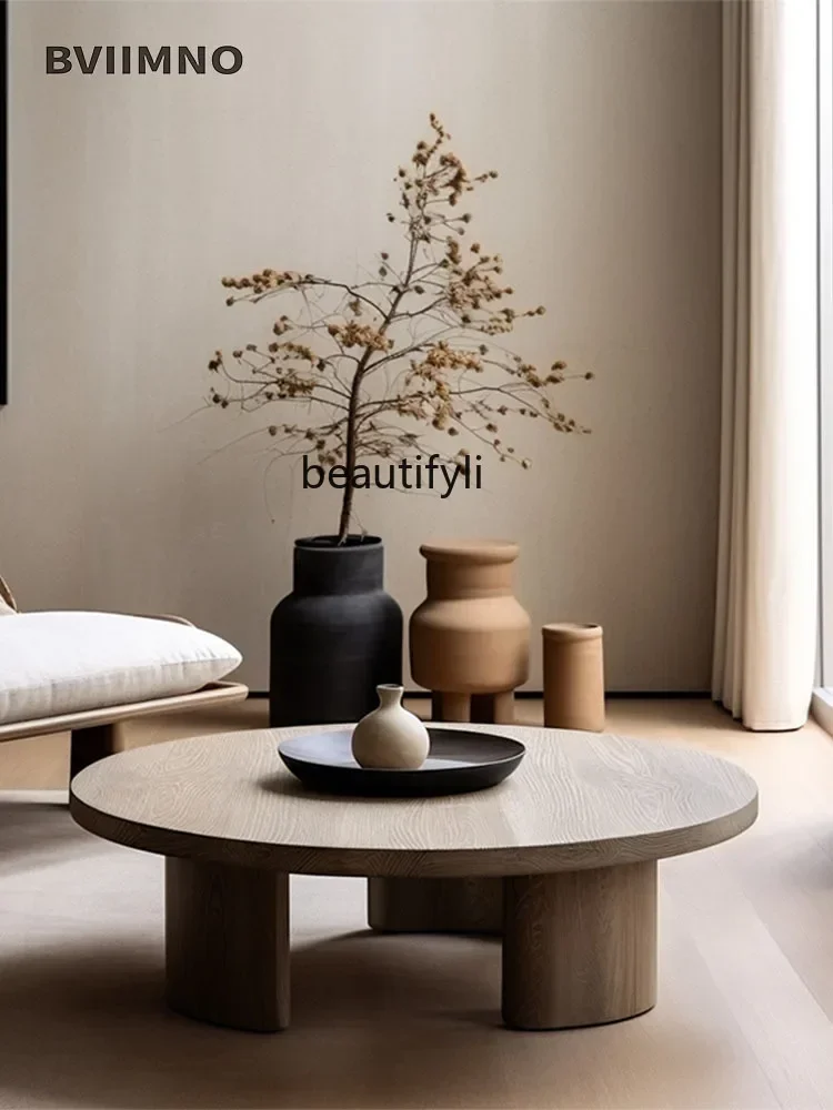Q181  Commercial Living Room Home Log Coffee Table round Low Table Solid Wood Coffee Table Japanese Style