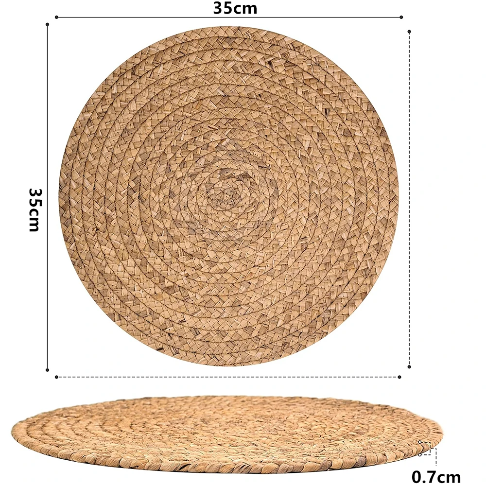 LMETJMA Round Woven Placemats Natural Straw Braided Rattan Placemats Heat Resistant Boho Place Mats For Dining Table JT314