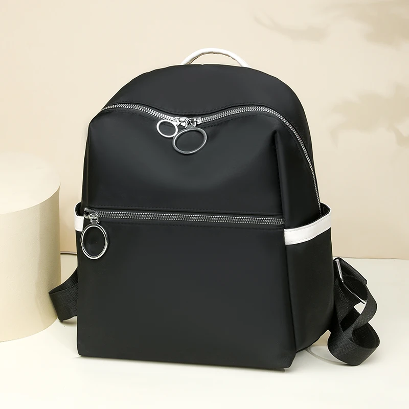 New Fashion Contrast Color Nylon Backpack Women Multi-pocket Shoulder Bag with Side Pockets Ladies Daily School Travel Handbag