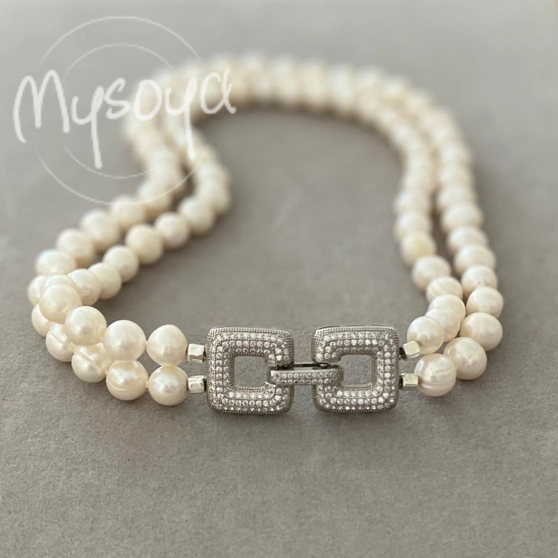 

MYSOYA 7-8mm Double-layer White Freshwater Pearl Necklace for Girlfriend,Suitable for Wedding/ Mother's Day/ Birthday Gift A0542