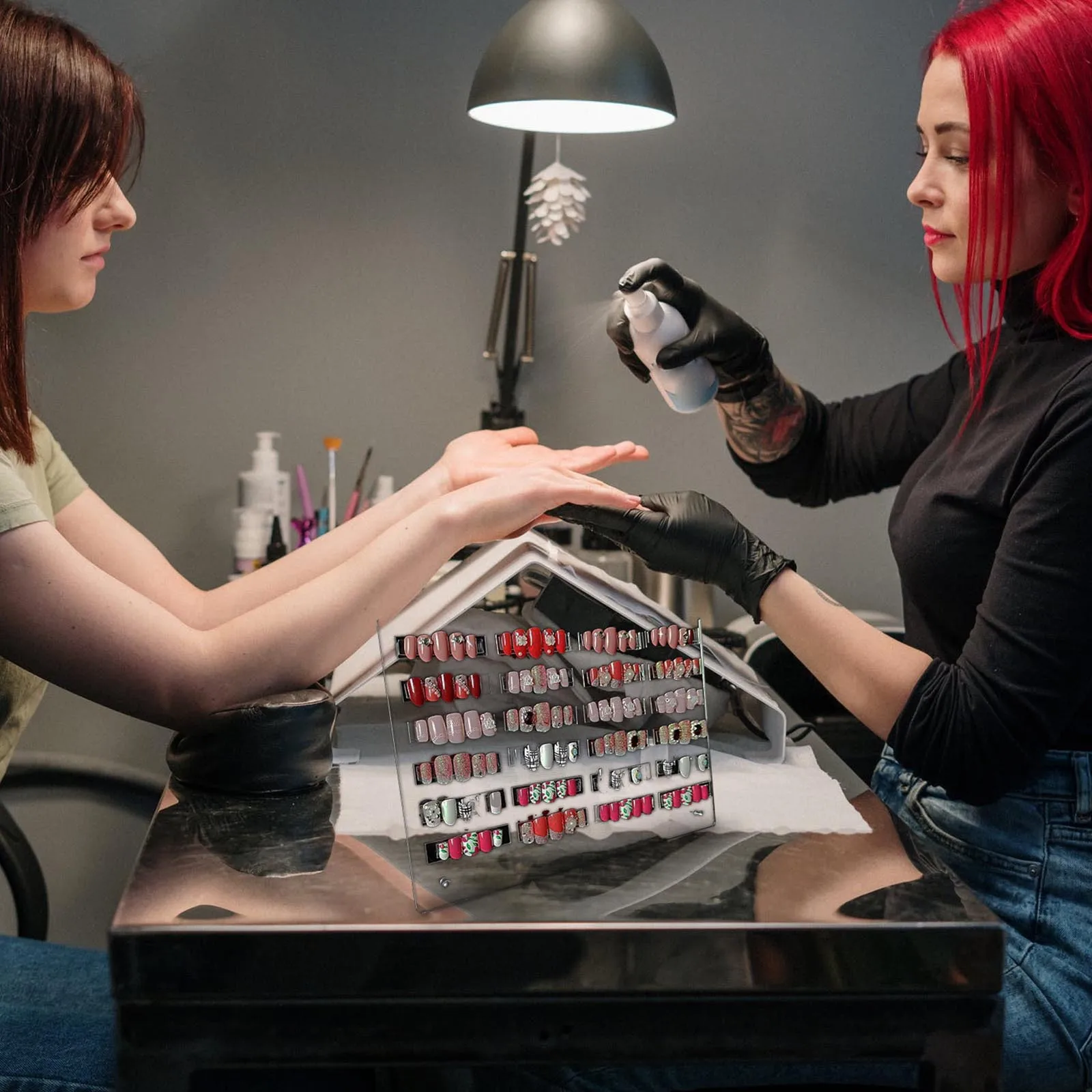 

1Set Acrylic Nail Display Board Clear Transparent Frame with 50 Strips Steel Bracket for Efficient Nail Art Storage and