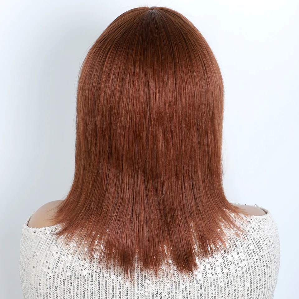 Short Wolf Cut Layered Straight Bob Put On And Go Red Brown Short Straight Bob Brazilian Human Hair Wigs With Bangs For Women