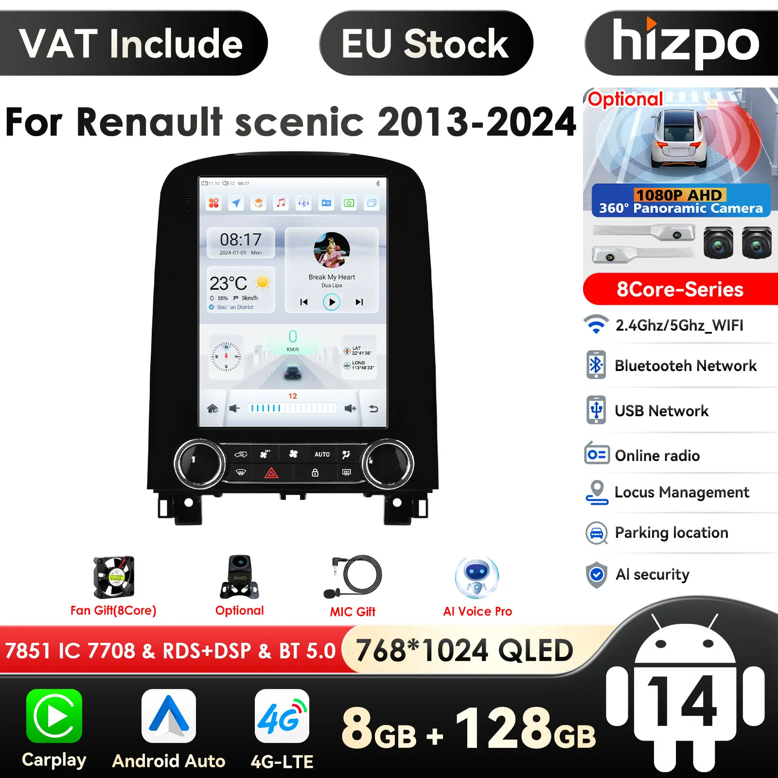 9,7-Zoll Bildschirm Carplay 4G 2 Din Android 14 Autoradio für Renault Scenic 2013 - 2024 Multimedia-Videoplayer GPS DSP Autoradio