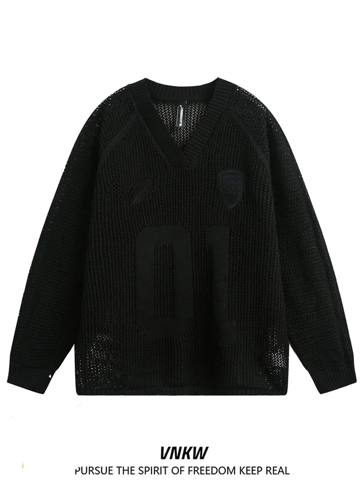 

American Design V-Ne Long Sve Knitted Sweater Men's Spring Autumn High-End Sport Loose Couple Sle Sweater Stand Fit