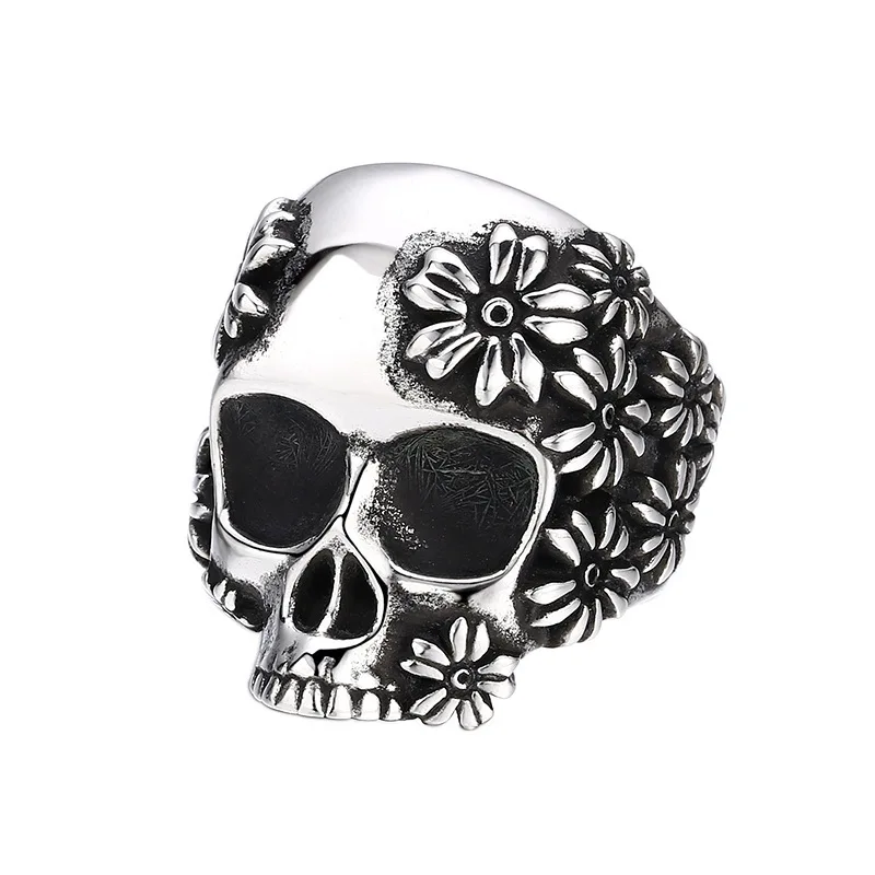 925 sterling silver skull ring men and women live ring punk pattern Thai silver vintage retro style personality ornament view 5