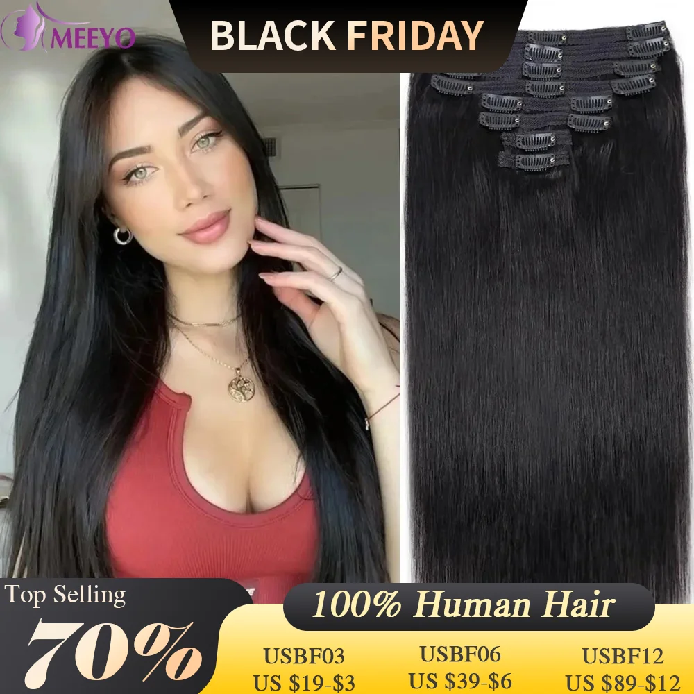 Clip In Hair Extensions Human Hair Straight Brazilian Clip Ins Seamless Human Hair Extensions Natural Black Full Head 120G/Pack