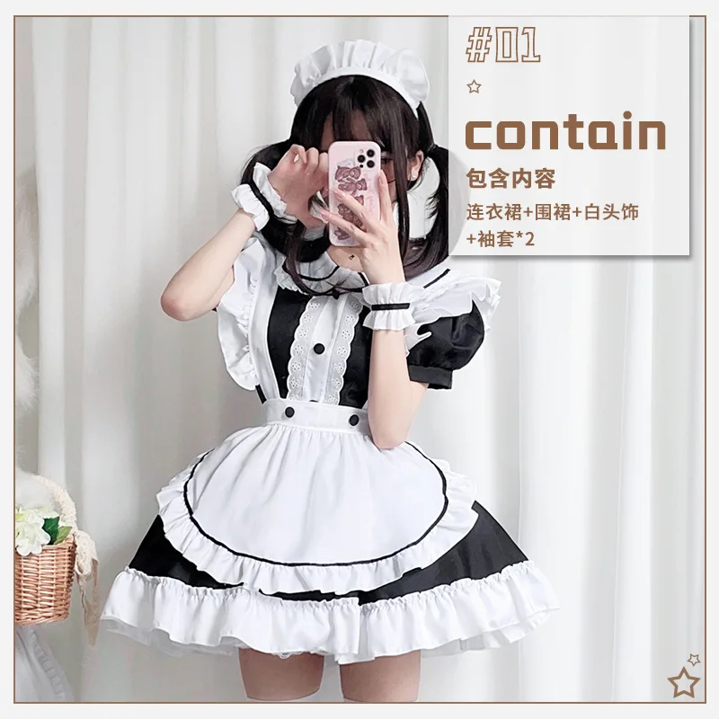 المرأة القطة أبيض وأسود خادمة الزي انمي ياباني تأثيري لولي كوس خادمة موحدة القهوة خادمة فستان الأميرة