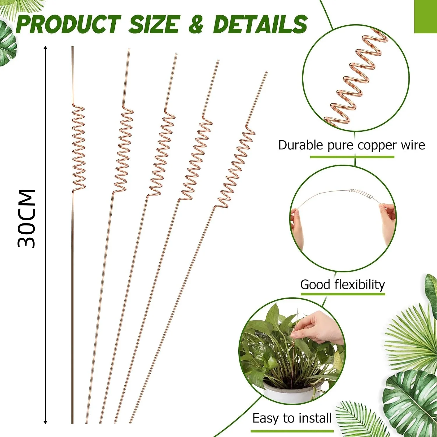 5Pack Electroculture Plant Stakes Soft Copper Wire Long Copper Garden Stakes for Gardening Growing Plants and Vegetables