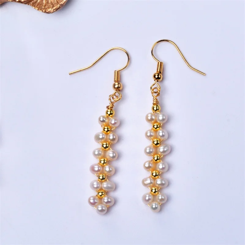 

NYMPH New Natural Freshwater Pearl Drop Earrings Fine Ear Jewelry Near Round Party Gift For Women Exclusive Handmade E586
