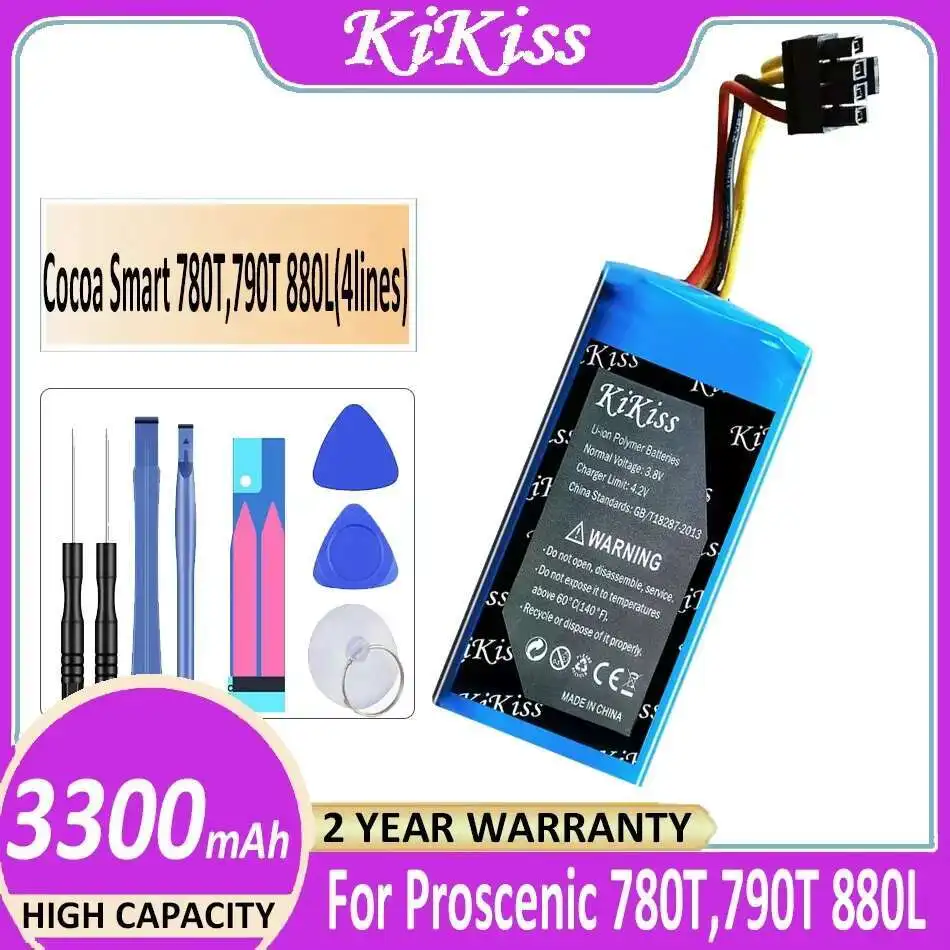 

Аккумулятор 3300 мАч для Proscenic Cocoa Smart 780T, 790T 880L, Summer P1S P2S P3 Jazz Kaka Robot Cleaner 880L 4 кабеля, черная вилка
