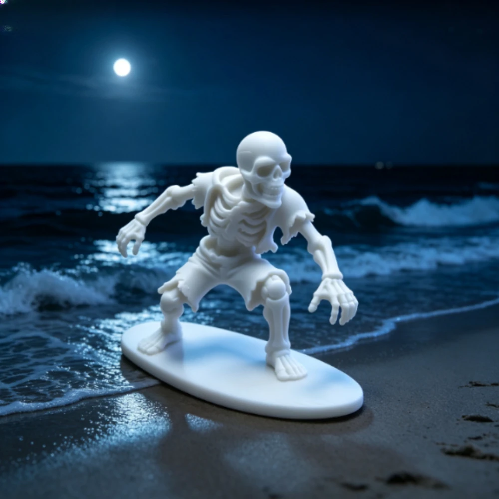 Sea Undead Surfing Skeleton Figurine 3D Printed Skull Surfer Statues Surfboard Creepy Halloween Ornament Desktop Home Decor Gift