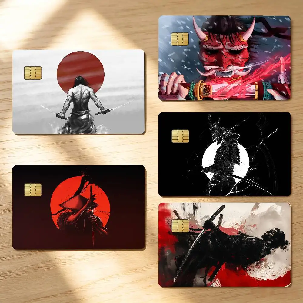 Cool Japanese Samurai Credit Skin Cover Card Stickers 4PCS Film Bus Pass Front Decoration Bank Debit Waterproof