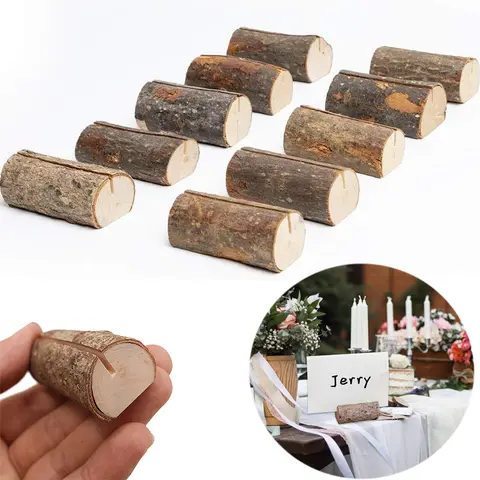10pcs Wooden Name Place Card Holder Stand Table Menu Wood Photos Natural Folder Rustic Clips Party Wedding Party Desktop Decor