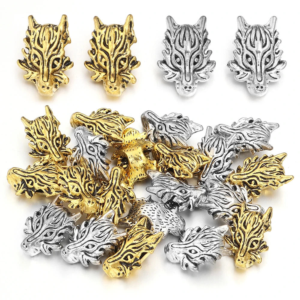 

10Pcs Zinc Alloy Dragon Head Shaped Beads 12x18mm Antique Gold/Silver Loose Spacers Beads for DIY Jewelry Making Bracelet Findin