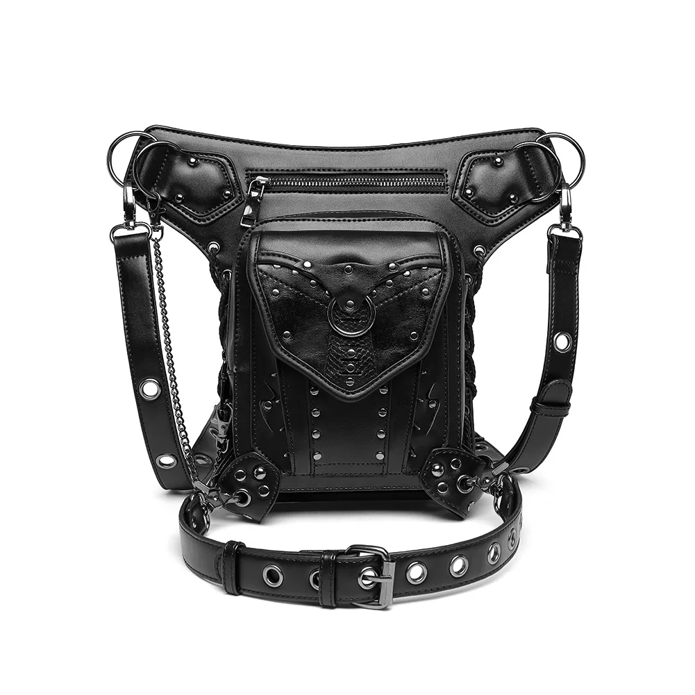 Steampunk Texture Chain Bag Motorcycle Single Shoulder Messenger Bag Multi Back Method Waist Bag Fanny Pack Leg Bag Bum Bag