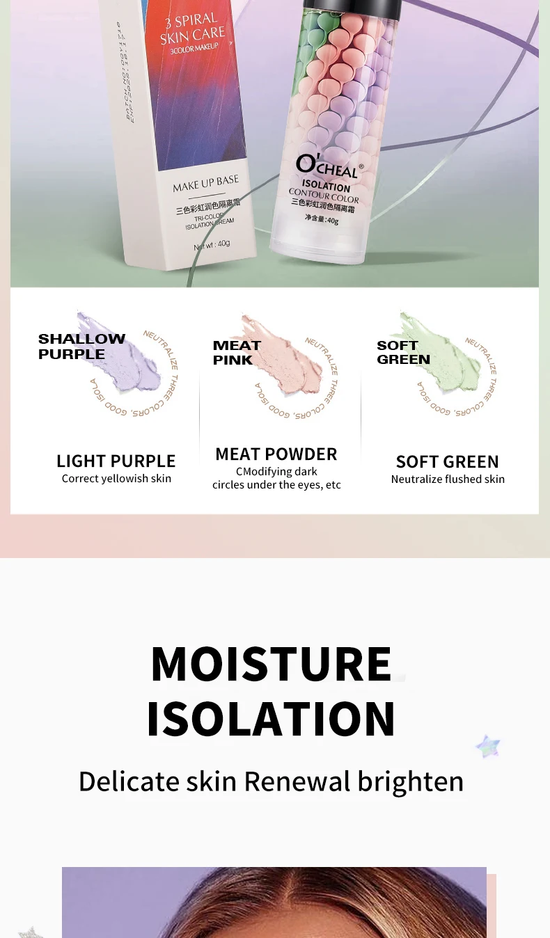 O'CHEAL One-Step Three Color Spiral Contour Isolation Primer Feuchtigkeitscreme Gesichtspflege Corrector Foundation Makeup Cosmetic – Detail 18