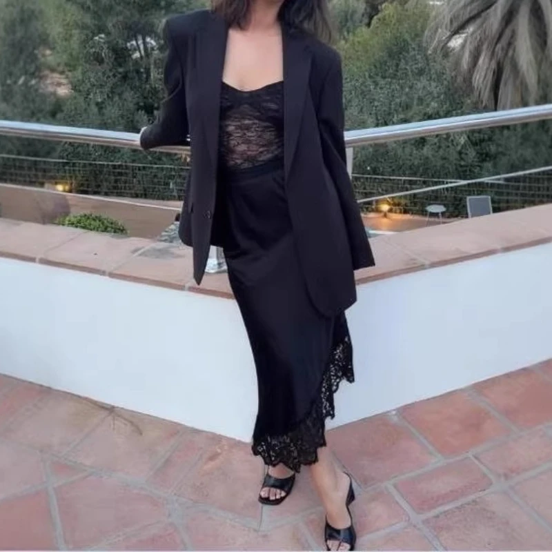 

2026 New Skirt Lace Splicing Satin Skirt Women's Clothing