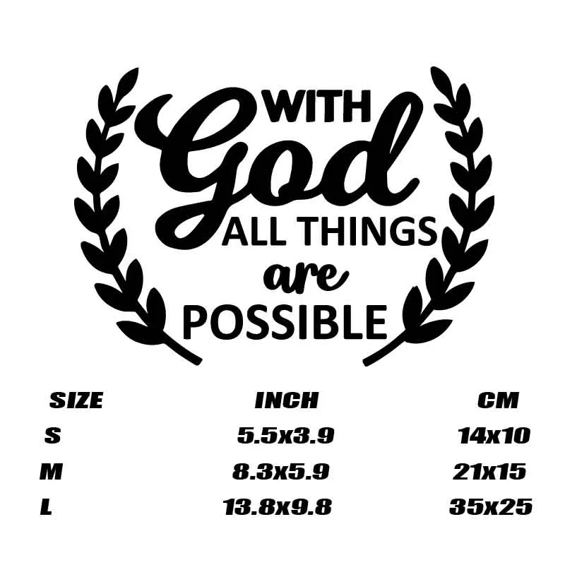 Unique Letter WITH GOD ALL THINGS ARE POSSIBLE Waterproof Sticker DIY Decal Vehicle Styling Accessories