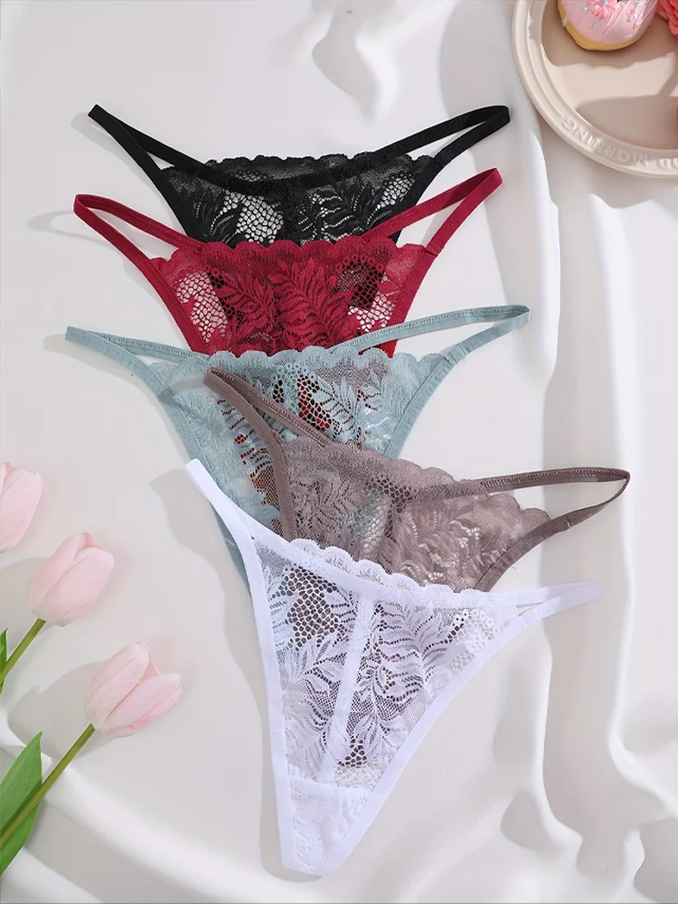 5PCS Lace Sexy Women Lingerie Exotic Underpants Female Lace Transparent Hollow Out G-string Thong Female Soft Intimates S-XL